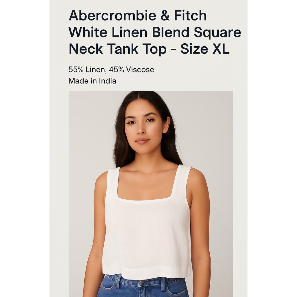 Abercrombie & Fitch White Linen Blend Square Neck Tank Top Size XL